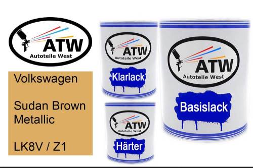 Volkswagen, Sudan Brown Metallic, LK8V / Z1: 1L Lackdose + 1L Klarlack + 500ml Härter - Set, von ATW Autoteile West.